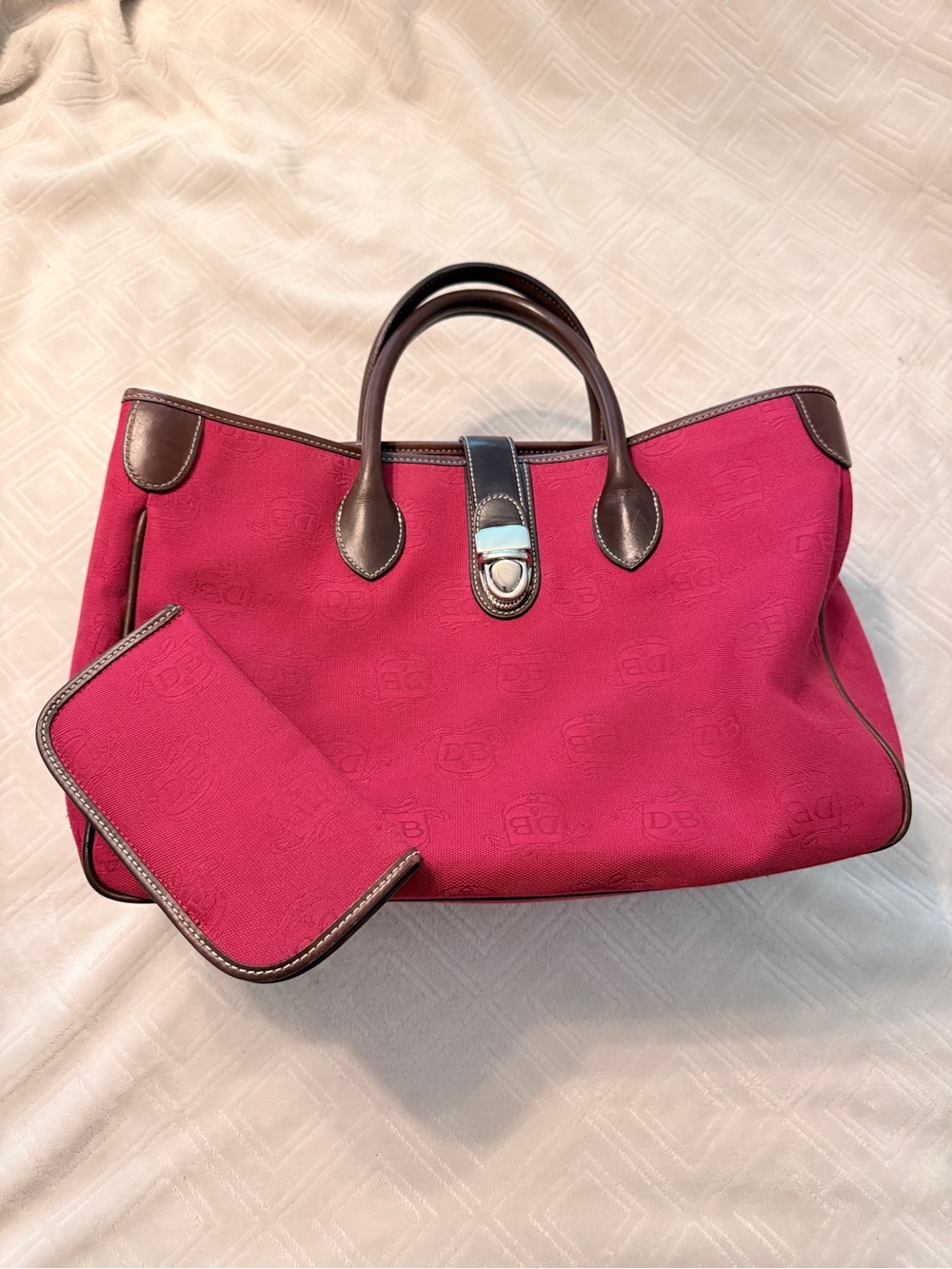 Dooney & Bourke Red Tote with Brown Leather Trim and Pouch - Picture 5 of 11